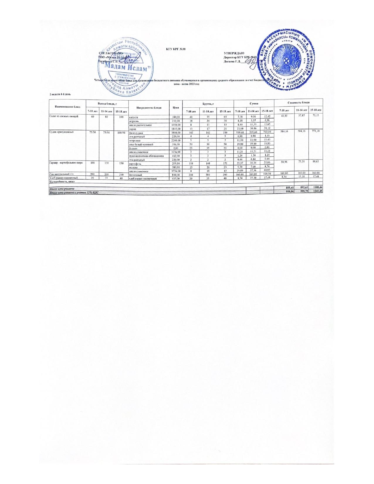 Ас мәзірі 16.02.2023жыл 2 апта 4 күн